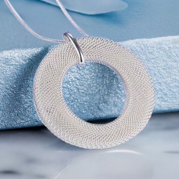 Alessandra Weaved Open Circle Sterling Silver Pendant Necklace Gift Packaged - Picture 1 of 9